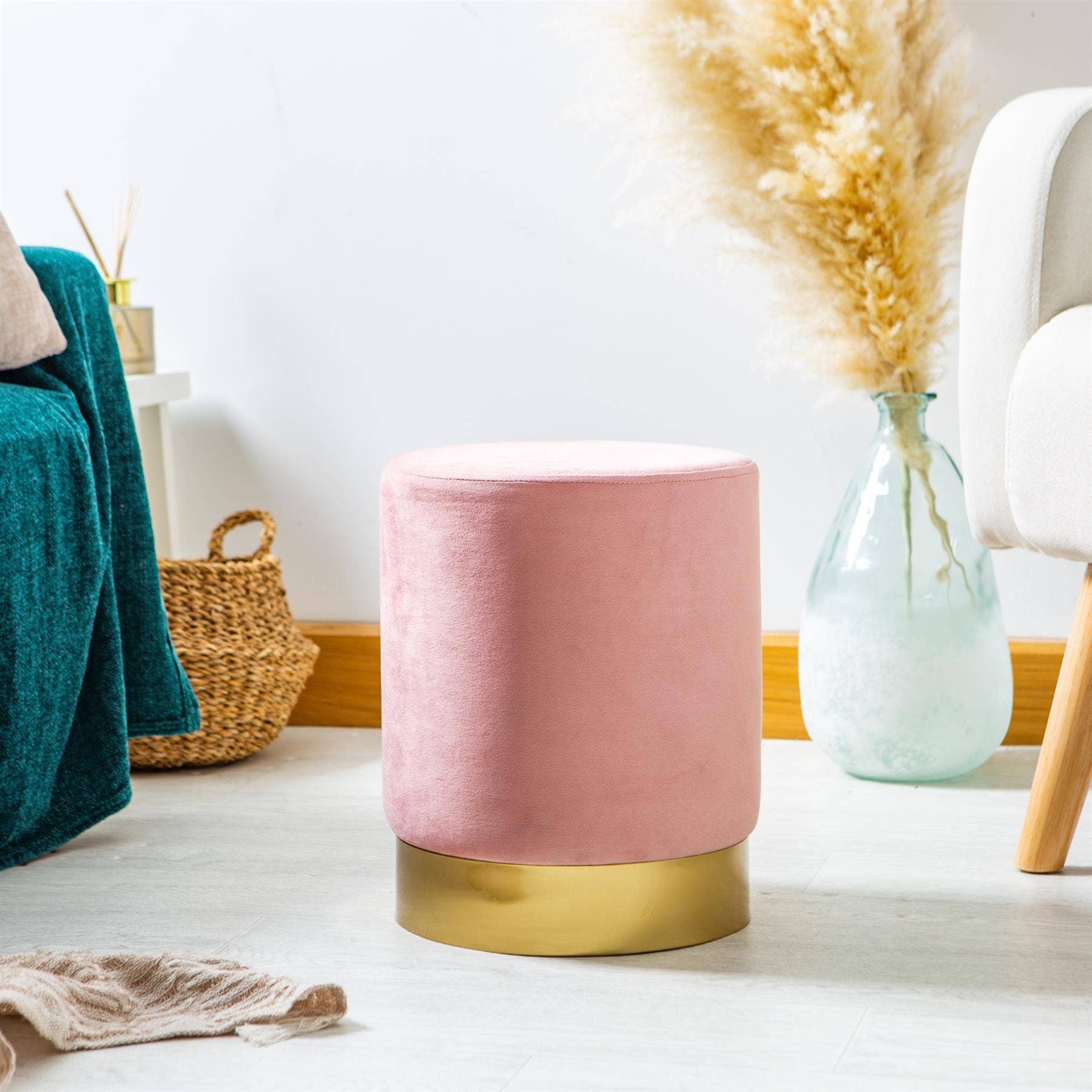 Rinkit Ltd – Großhandel Hocker – Runder samtbezogener Hocker als Fußbank – 29 cm Durchmesser x 36 cm Höhe – von Harbour Housewares16