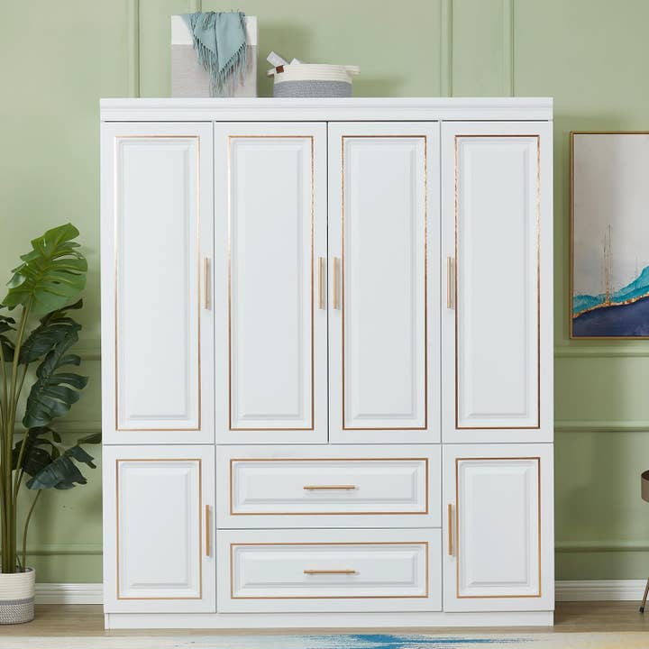 Livelylodge - Wholesale Cabinet - Wooden Armoire Wardrobe Closet Cabinet: 4 Door Two Drawers
