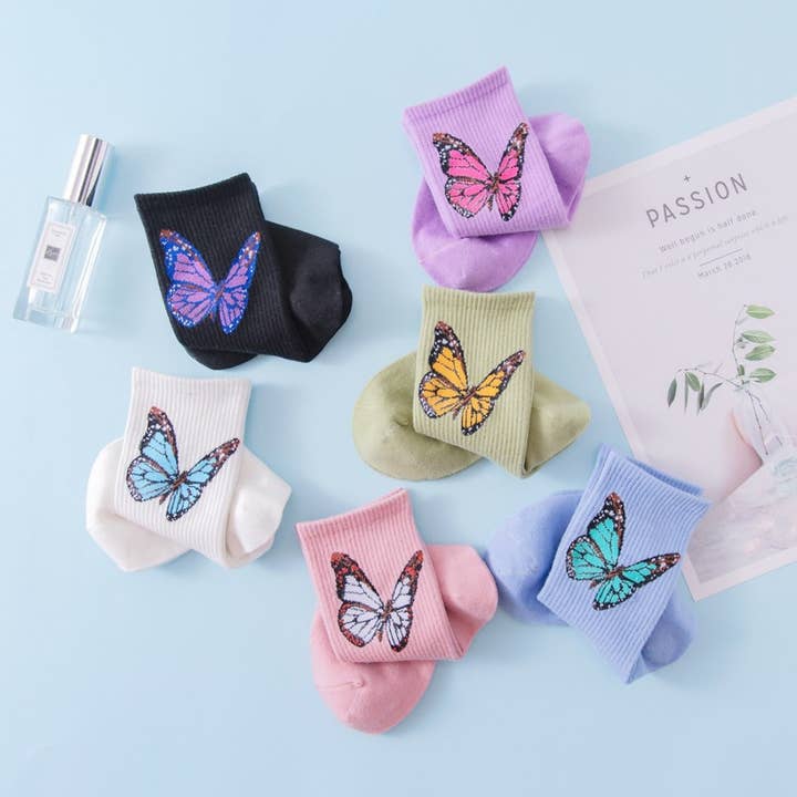 Funkyrel® Atzbranding Limited - Wholesale Socks - Women's - Rufia - Butterfly Print Colorful Socks