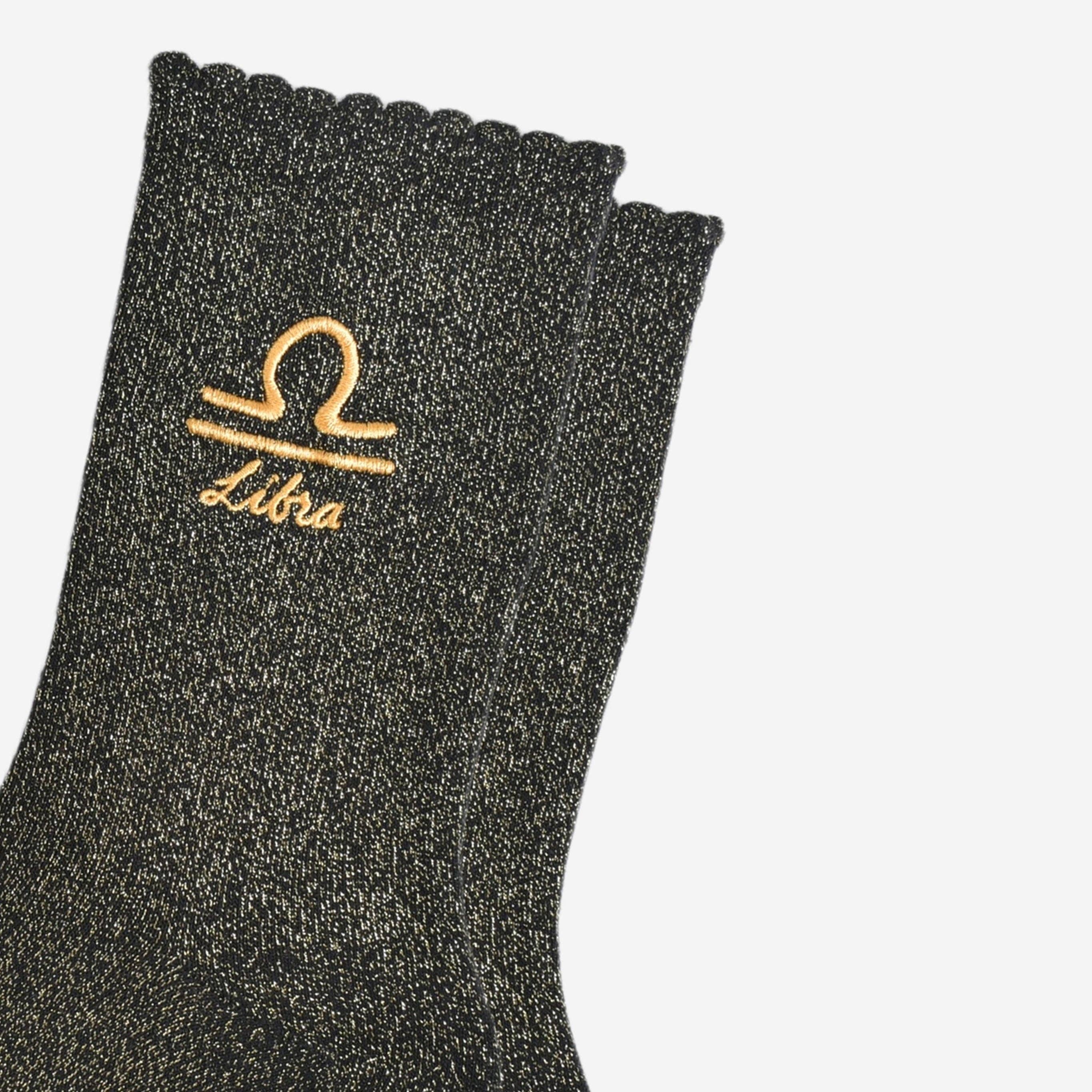 Sock Talk – wholesale Socks – Women's – Women's Glitter Socks - Black/Gold, Zodiac Libra2