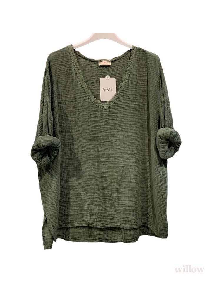 MOONSUN - Wholesale Blouse - Women's - #80686 oversized cotton-gauze top