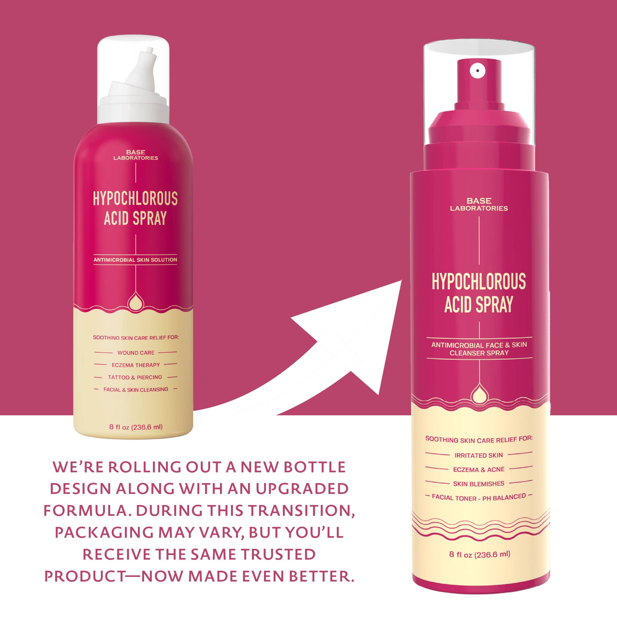 Base Laboratories - Wholesale Pain Relief Spray/Cream - Hypochlorous Acid Face & Skin Repair Spray, 8oz HOCL1