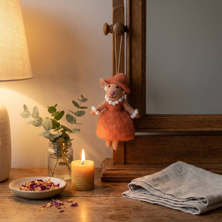 Felt So Good - Wholesale Ornament - Handmade Felt Evelyn the Mouse Hanging Decoration8