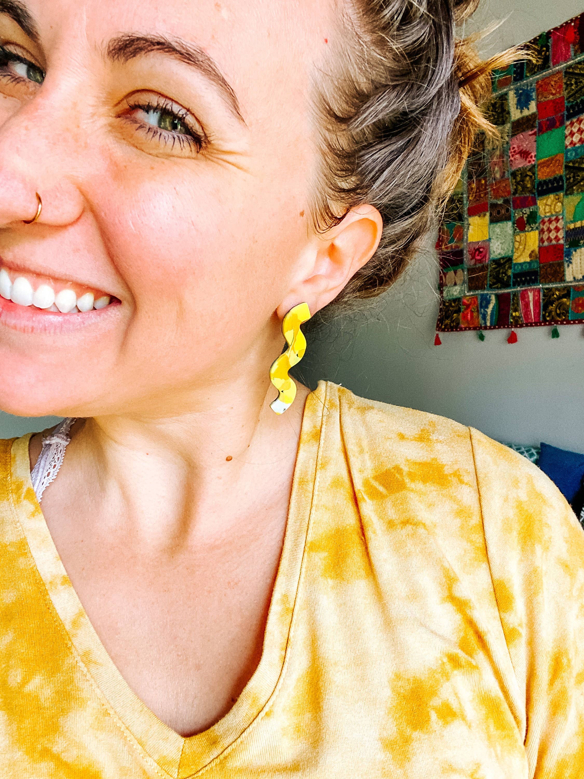 Lauren Likes Art - Wholesale Dangle Earrings - Sunshine Yellow Squiggle Earrings, Squiggly Earring, Handmad3