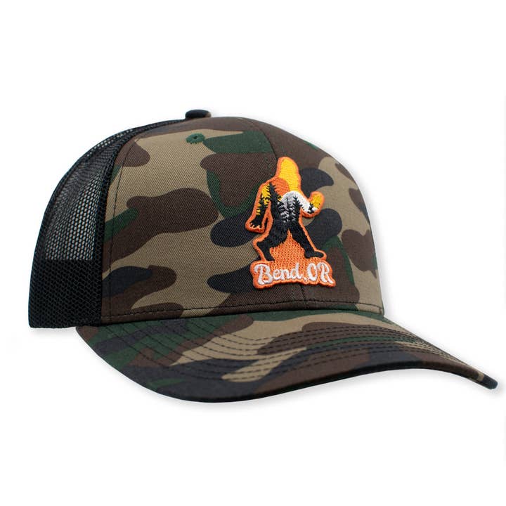 Little Bay Root - Wholesale Trucker Hat - Unisex - Bend Oregon Squatch Bigfoot | Curved bill snapback hat