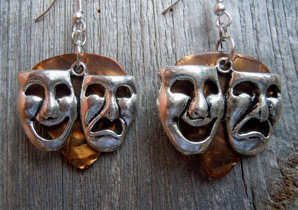 Simply Raevyn - Wholesale Dangle Earrings - Theater Mask Charm Guitar Pick Earrings5