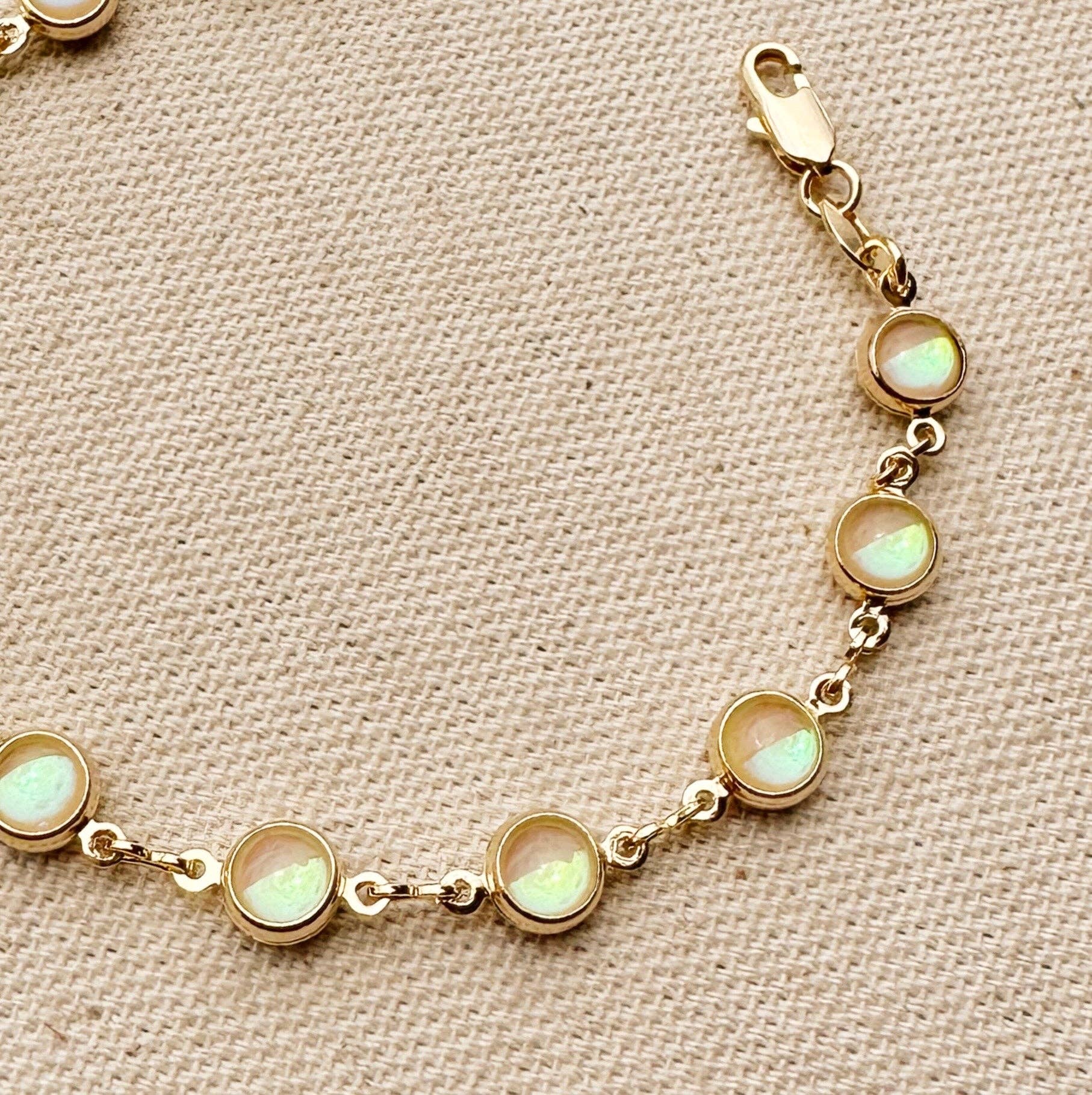GoldFi - Wholesale Link & Chain Bracelet - 18k Gold Filled Rounded Opal Bracelet1