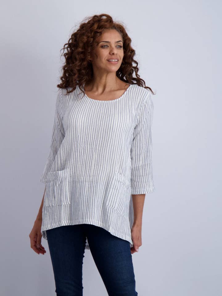 Hampton Stripe Crinkle 3/4 Sleeve Tunic for wholesale by Komil
