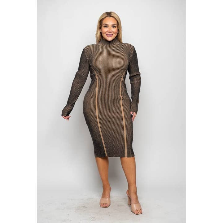 Carbone ABITO MIDI PLUS SIZE IN MAGLIA A COSTINE BICOLORE in vendita all'ingrosso su Faire