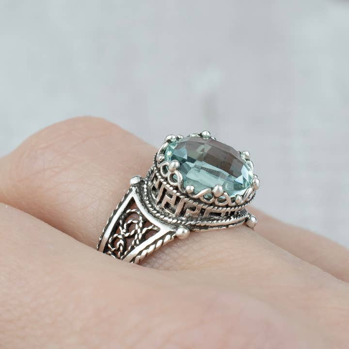Filigranist Jewelry - Wholesale Cocktail/statement ring - Art Greek Key Aquamarine Women Silver Cocktail Ring2
