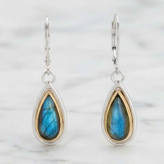 Labradoriet Traanvormige Oorbellen van Gemengd Metaal voor wholesale door J + I Jewelry