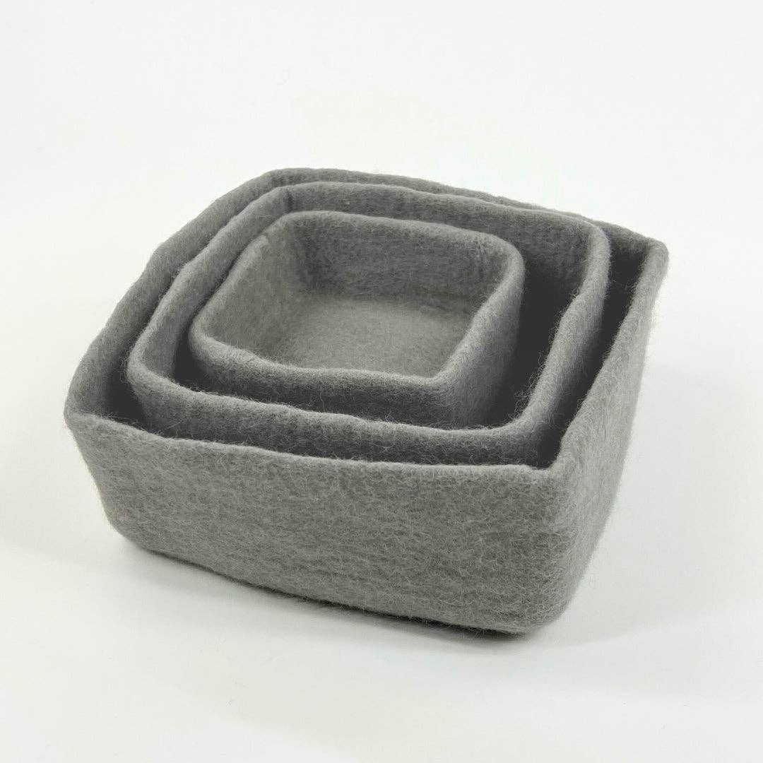 Humble Hilo - Venta al por mayor Bandejas/platos/boles decorativos - Humble Hilo Cuencos de Fieltro Hechos a Mano, Juego de 3 Cuadrados8