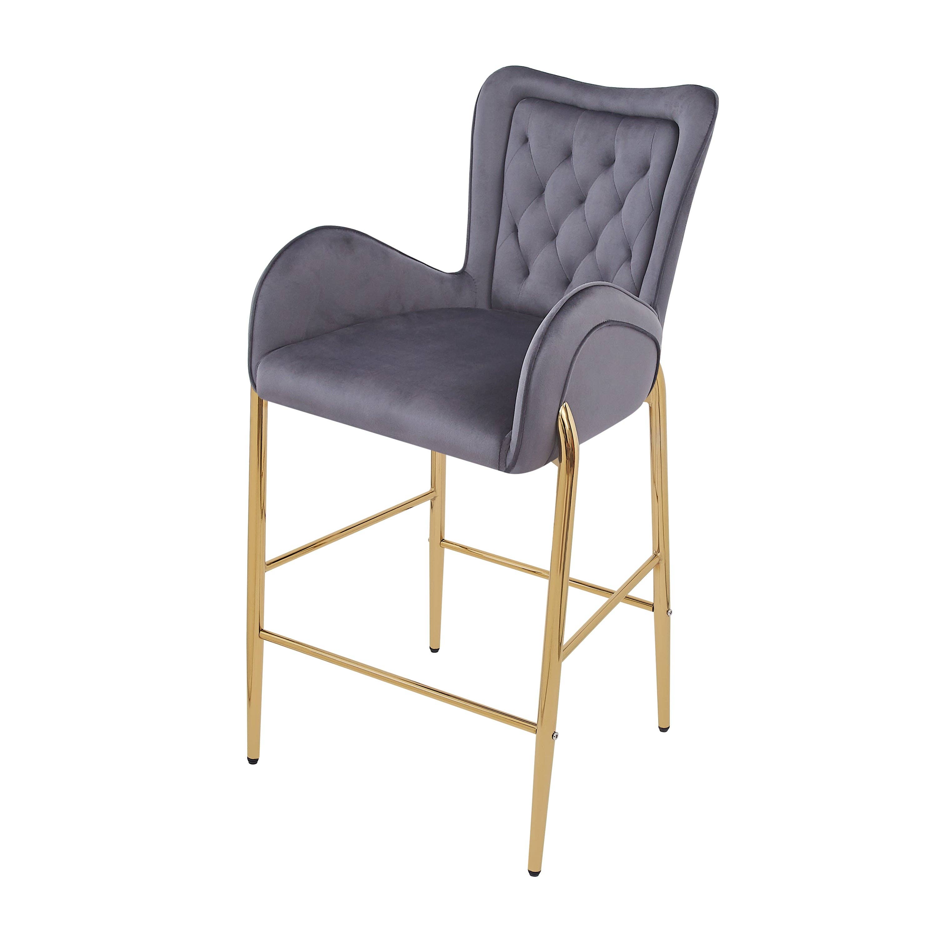 39F Inc. - Wholesale Stool - 28.75in Gray Velvet Counter Stools with Gold Legs, 2pk13