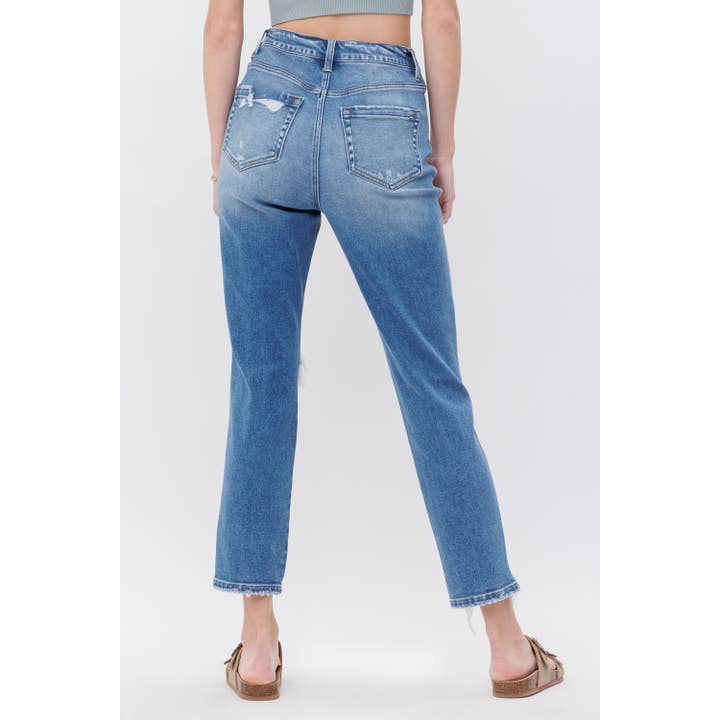 QUADY STRETCH SUPER HIGH RISE MOMJEAN WITH MENDING for wholesale on Faire