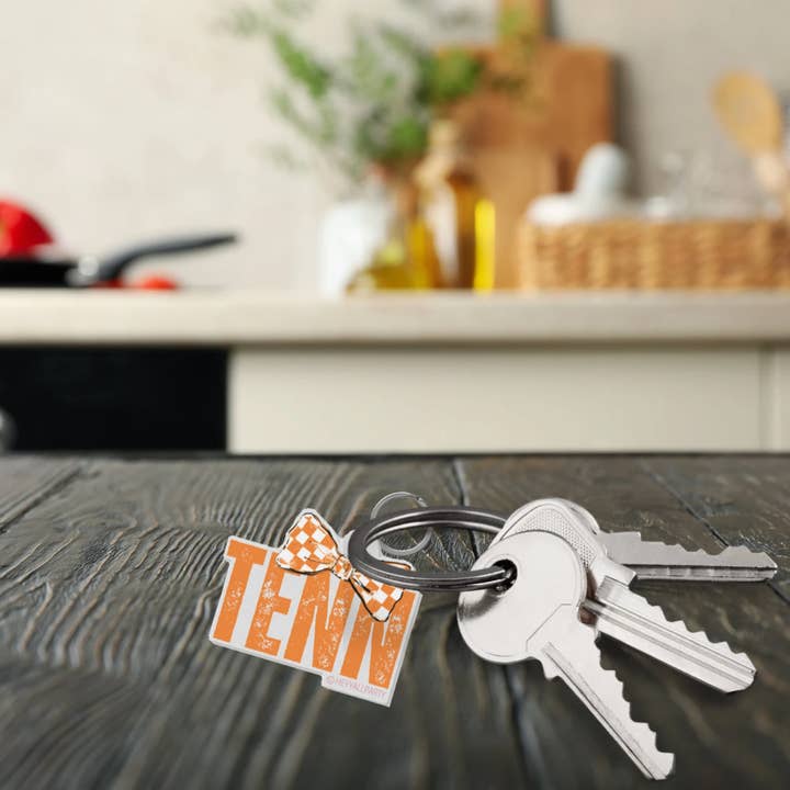 Hey Y'all Party - Wholesale Keychain - Unisex - Orange Checkerboard Bow Tenn Acrylic Keychain keychains