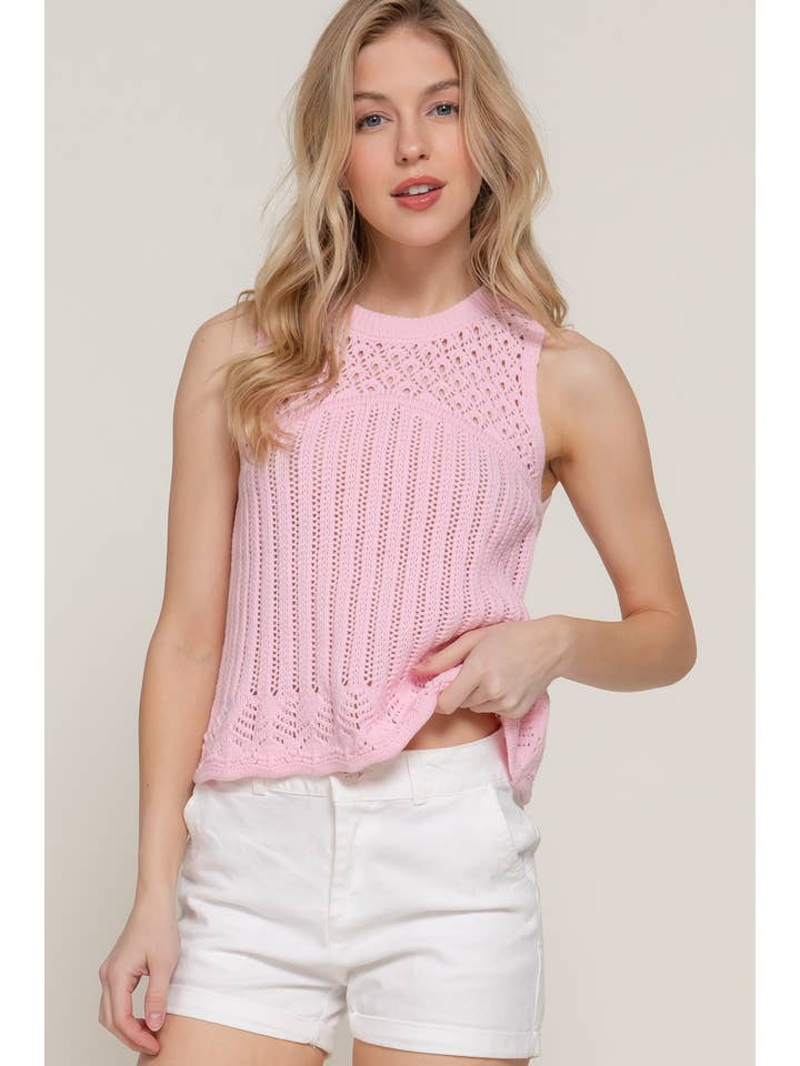 Active Basic | Active USA - Wholesale Tank top – Women′s - Sleeveless Round Neck Crochet Spring Sweater6