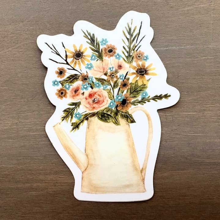 Handpainted Cream Floral Pitcher Sticker, Waterproof Vinyl for wholesale by Maryellen Kim Art And Design