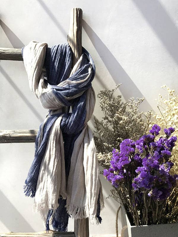 VividLux - Vente Écharpe – femme - Écharpe vintage en coton Ramie de couleur contrastante8