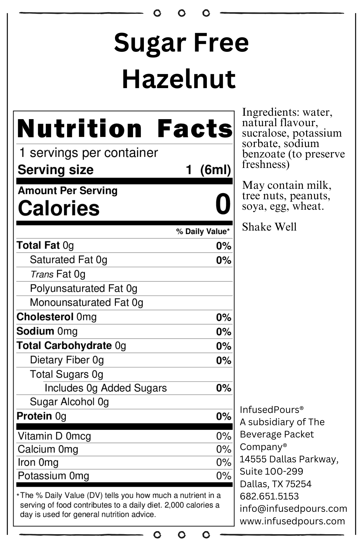 The Beverage Packet Company – wholesale Flavoured syrup – 1 Bag, Sugar Free Variety Pack, 6mL3