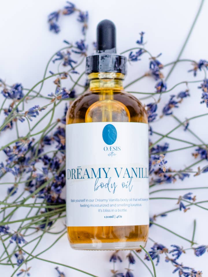 HUILE POUR LE CORPS À LA VANILLE DRĒAMY pour la vente par Oaesis Within