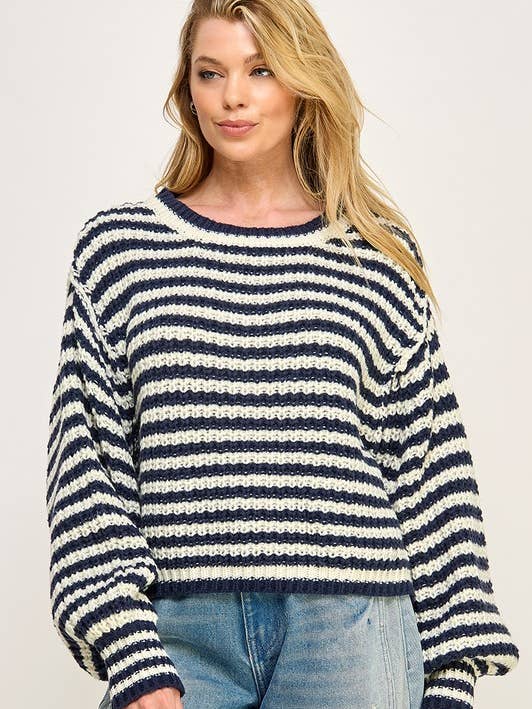 Miss Love - Wholesale Knit Sweater - Women's - STRIPED CROPPED KNIT SWEATER TOP