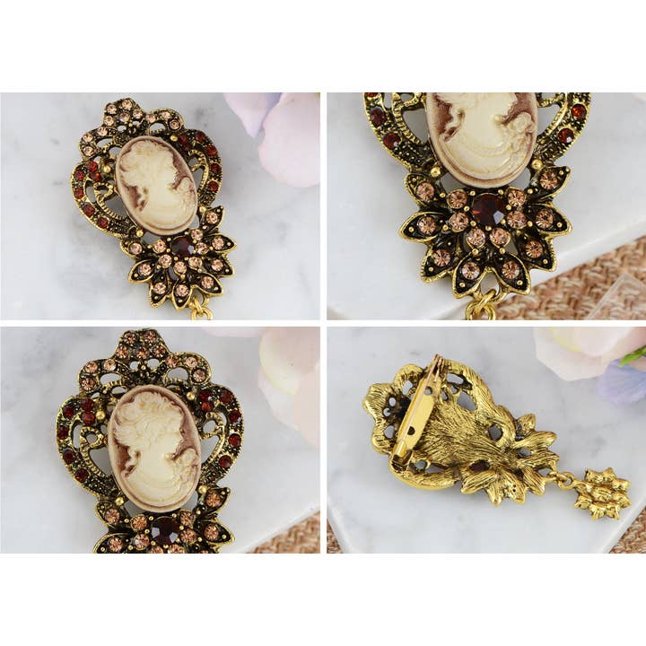 AK Brand - Wholesale Brooch - Vintage Crystal Rhinestone Victorian Cameo Brooch Pendant