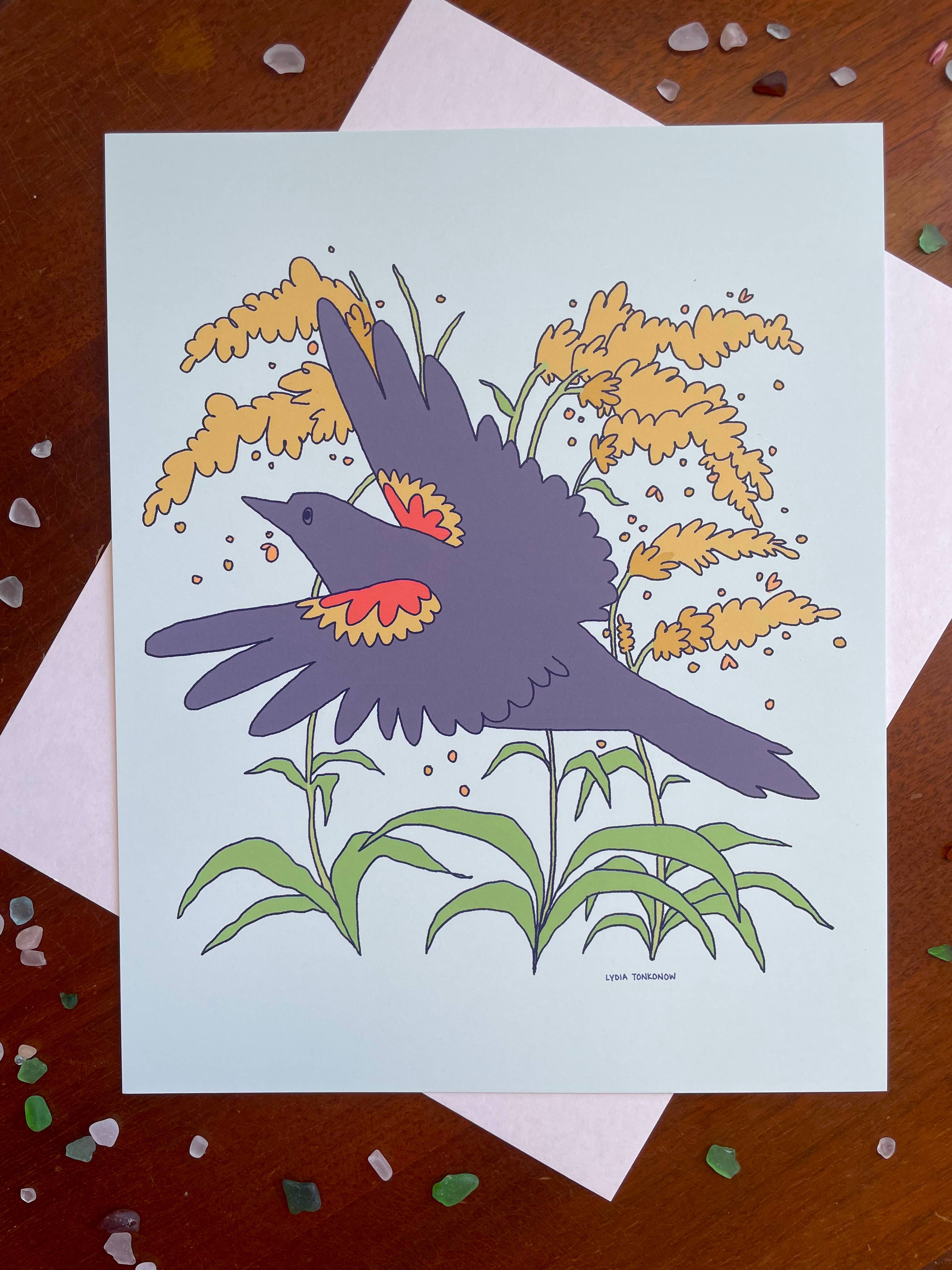 Lydia Tonkonow Art and Design LLC - Wholesale Art Print - Red-Winged Blackbird and Goldenrod - 8x10" Print2