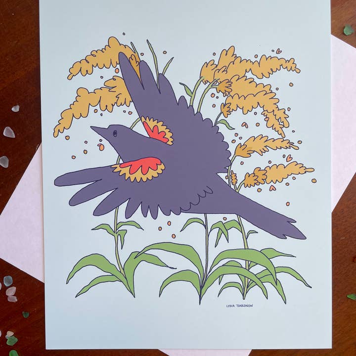 Lydia Tonkonow Art and Design LLC - Wholesale Art Print - Red-Winged Blackbird and Goldenrod - 8x10" Print2