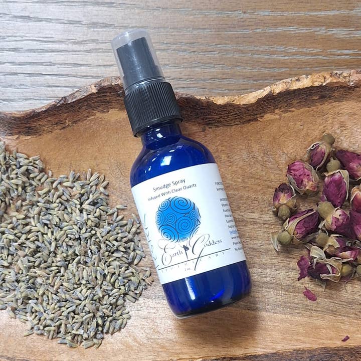 White Sage & Palo Santo Smudge Spray with Quartz Crystals for wholesale by Earth Goddess Apothecary