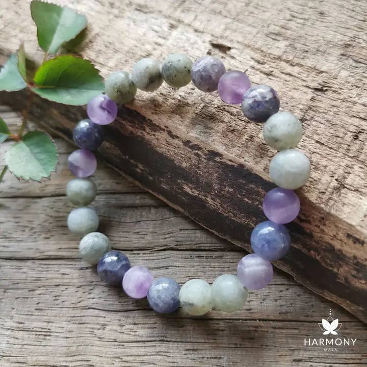 Harmony Mala - Wholesale Beaded/Pearl Necklace - Cordierite, Labradorite, and Amethyst Mala Necklace0