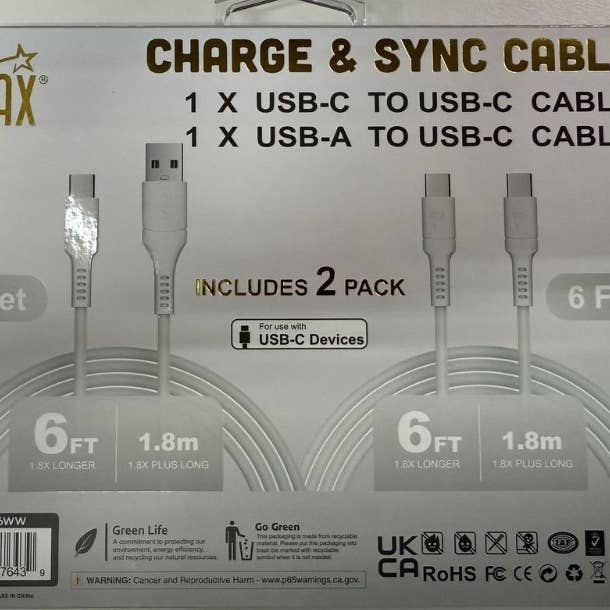 LAX - 2-Pack USB-C + USB-A to USB-C Cables – 6ft for wholesale by LAX Gadgets