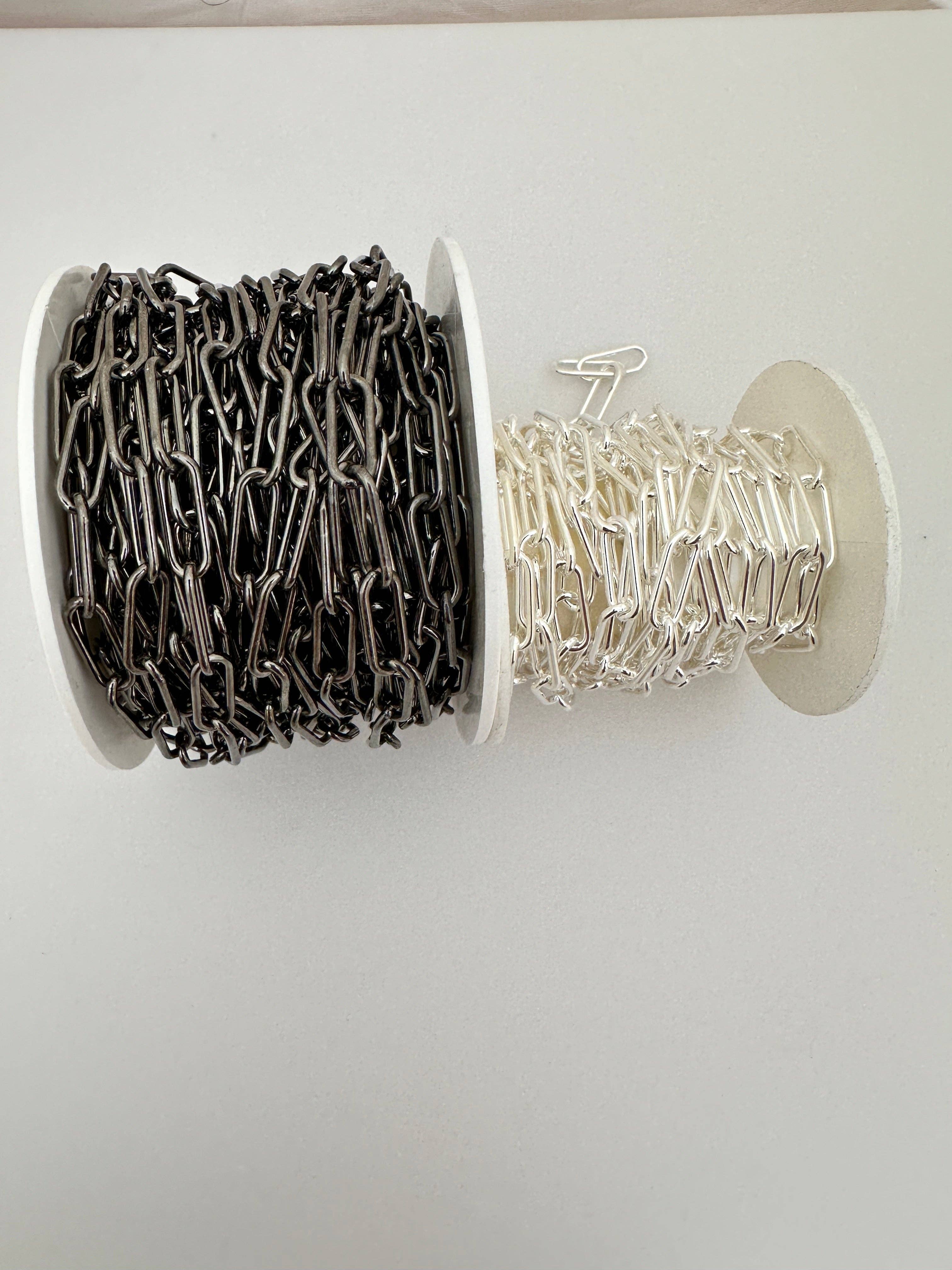 Sterling-Sil 925 Sterlingsilber | Glatte Büroklammerkette | Rechteckige Kette Runddraht | Maschinell gefertigte Kette | Größe 15,5mmX6mm, 1 Fuß für den Großhandel auf Faire4