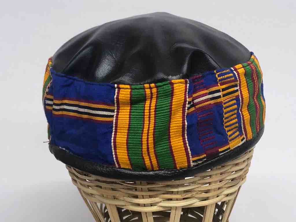 The Niger Bend - Vente Casquette de baseball – unisexe - Tissu Kente bleu Ashanti véritable simili cuir Kufi africain6