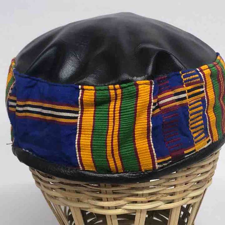 The Niger Bend - Vente Casquette de baseball – unisexe - Tissu Kente bleu Ashanti véritable simili cuir Kufi africain6