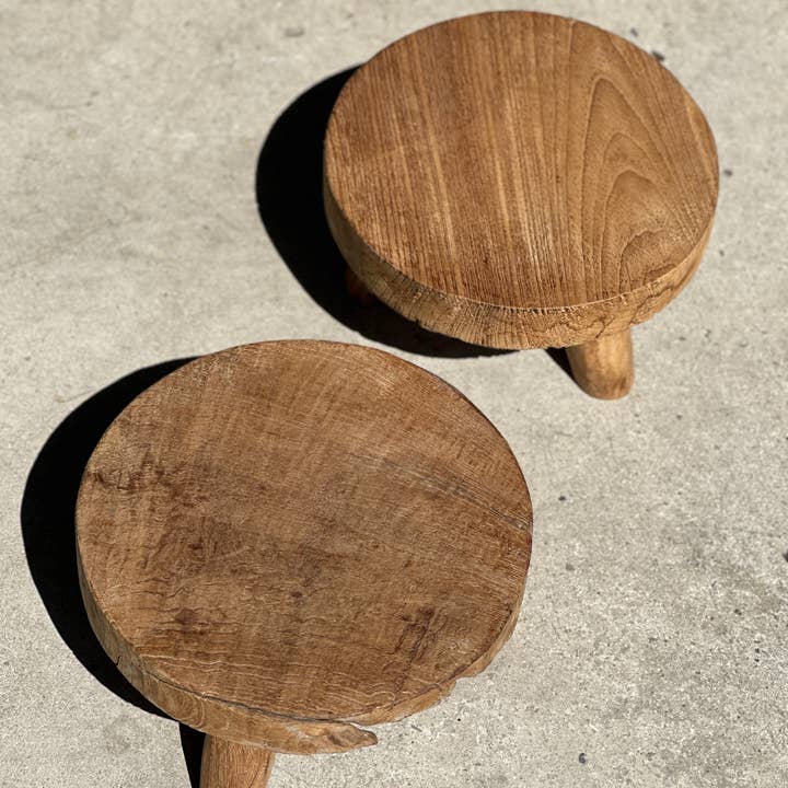 Office Objets - Wholesale Stool - Small low three-legged stool in upcycled blond teak D:30 H:154