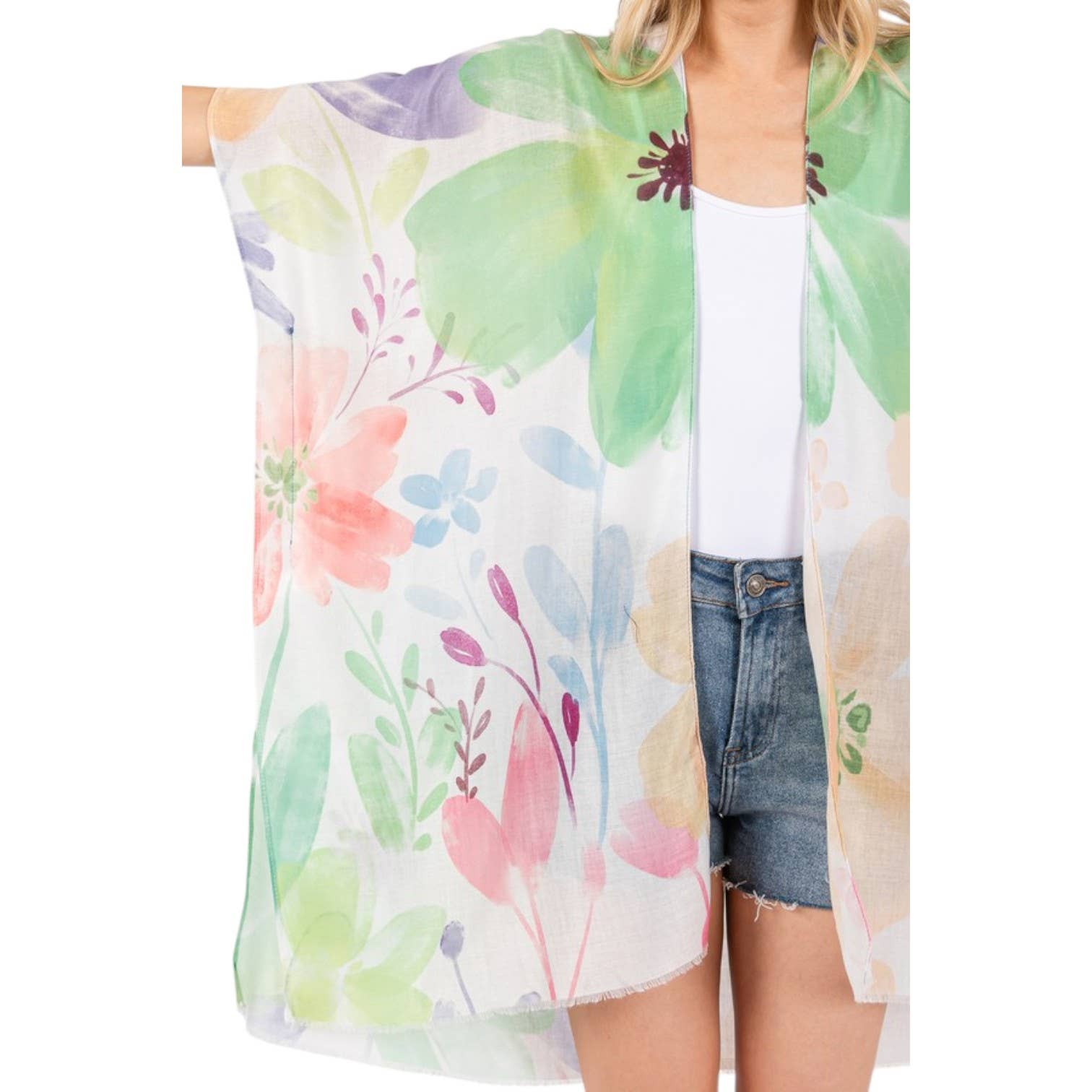 Artini Accessories - Vente Kimono – femme - Kimono léger à imprimé floral aquarelle6