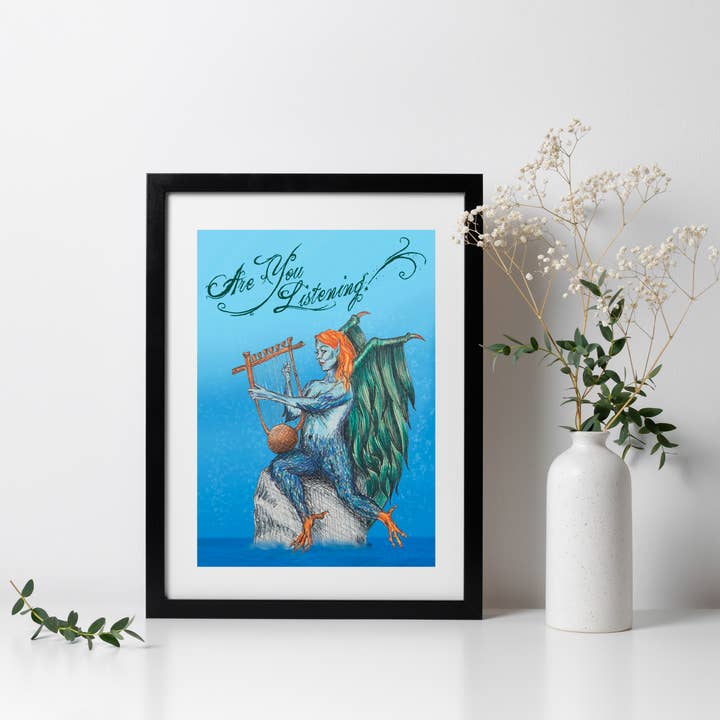 Hannah Kate Makes - Wholesale Art Print - Are You Listening? Art Print - Siren Harpy Greek Mythology5