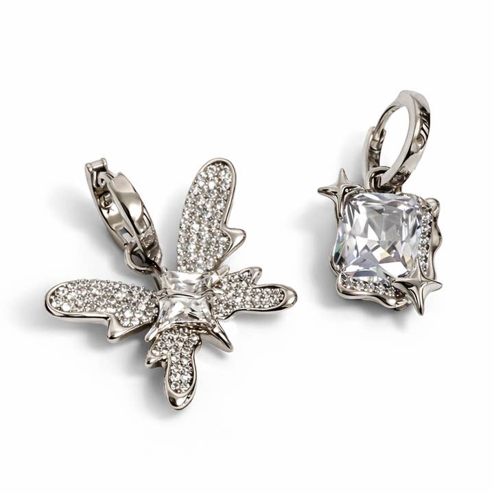 Silver Charm Huggie Hoop Earrings Set for wholesale by Sedy Jewelry