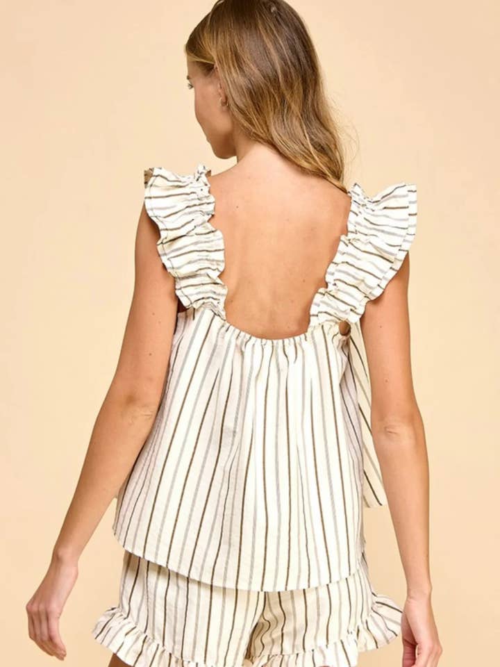 Rosa Clothing - Wholesale Top & Short Set (NOT Loungewear) - Women's - Floral & ribbon bow print ruffled tank top shorts set1