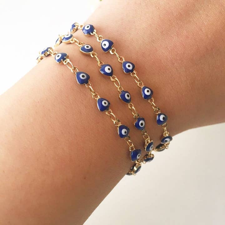 Evileyefavor - Wholesale Beaded Bracelet - Blue Evil Eye Bracelet, Minimalist Gold Chain Bracelet, Blue Evil Eye Bead