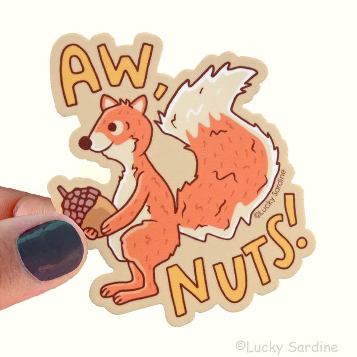Adesivo in vinile con scoiattolo e noci, simpatico amico della foresta e ghianda per la vendita all'ingrosso da parte di Lucky Sardine