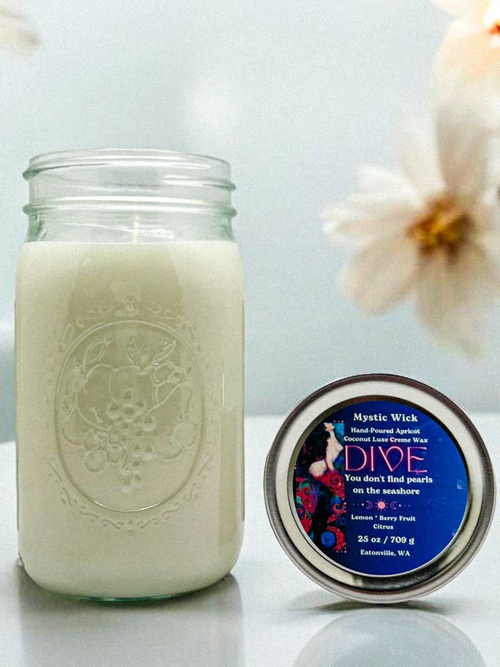 Frugtløkker - (dykke) abrikos/kokosvoks - Mason Jar Candle 25 oz. for engroshandel hos Mystic Wick LLC