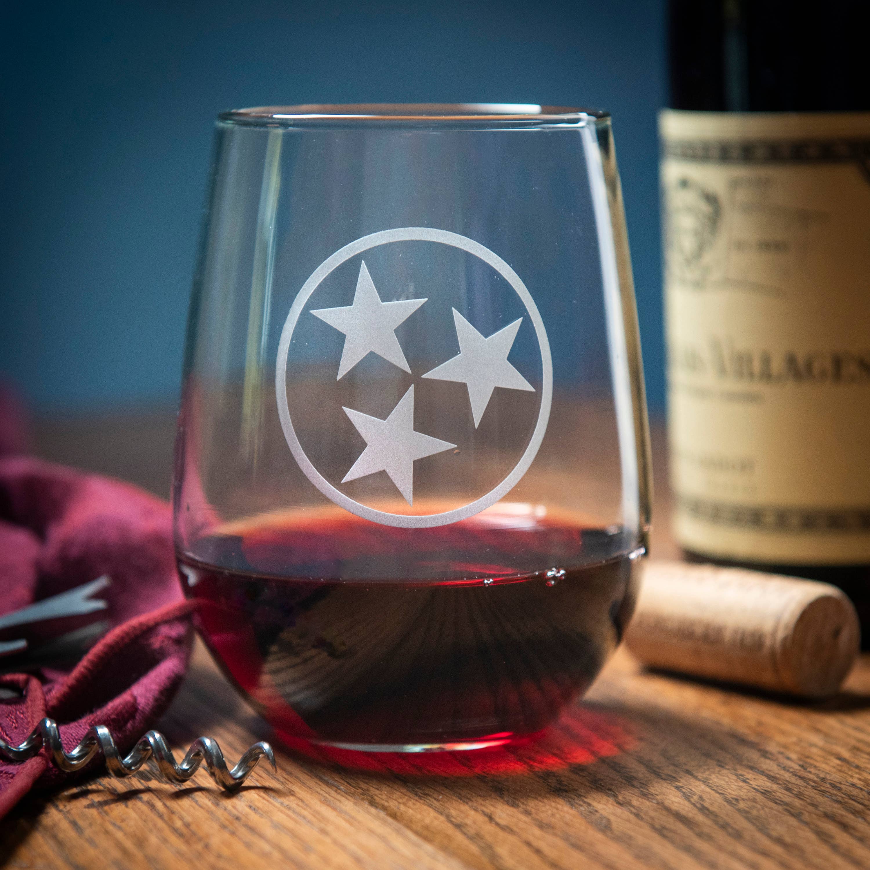 A to Z Imaging and Design - Wholesale Wine Glass - Tennessee Tri-Star Stemless Wine Glass