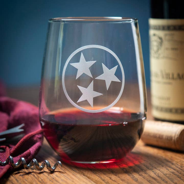 A to Z Imaging and Design - Wholesale Wine Glass - Tennessee Tri-Star Stemless Wine Glass0