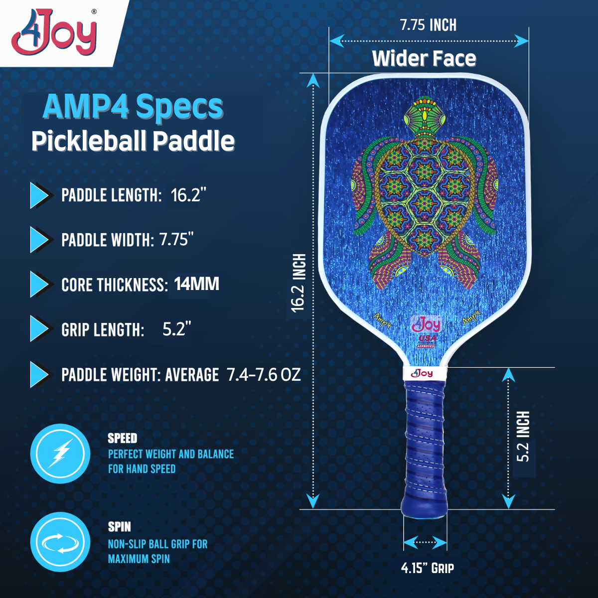 4JoyPaddles - Wholesale Sporting Accessories - AMP4 Series Turtle Design Pickleball Paddle2