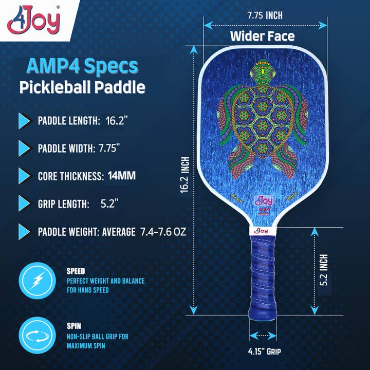 4JoyPaddles - Wholesale Sporting Accessories - AMP4 Series Turtle Design Pickleball Paddle2