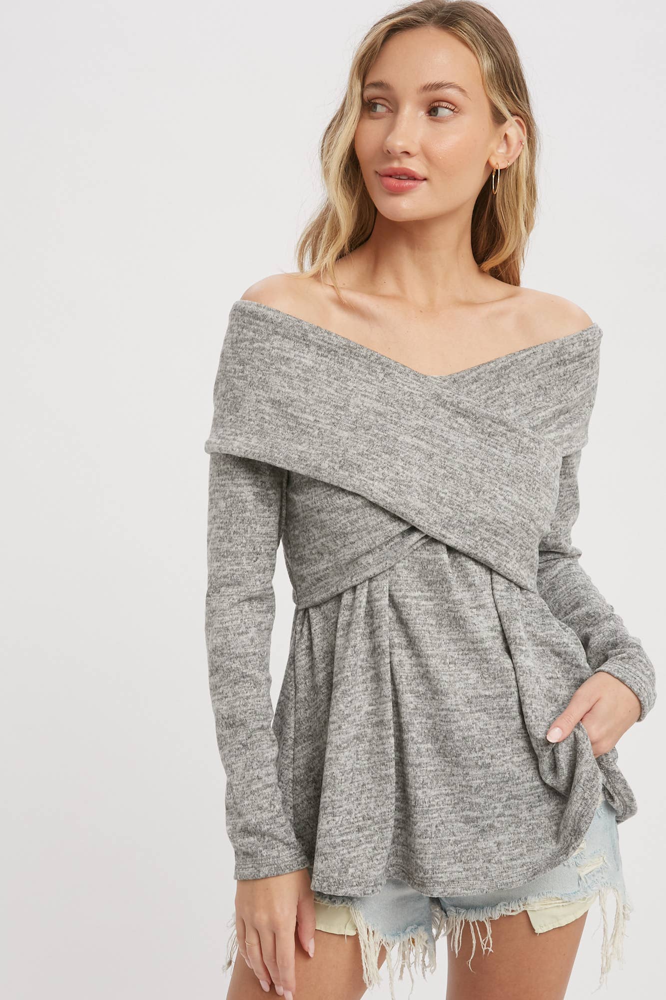 Bluivy - Wholesale Knit Top - Women's - MARLED KNIT CROSSOVER OFF SHOULDER TOP13