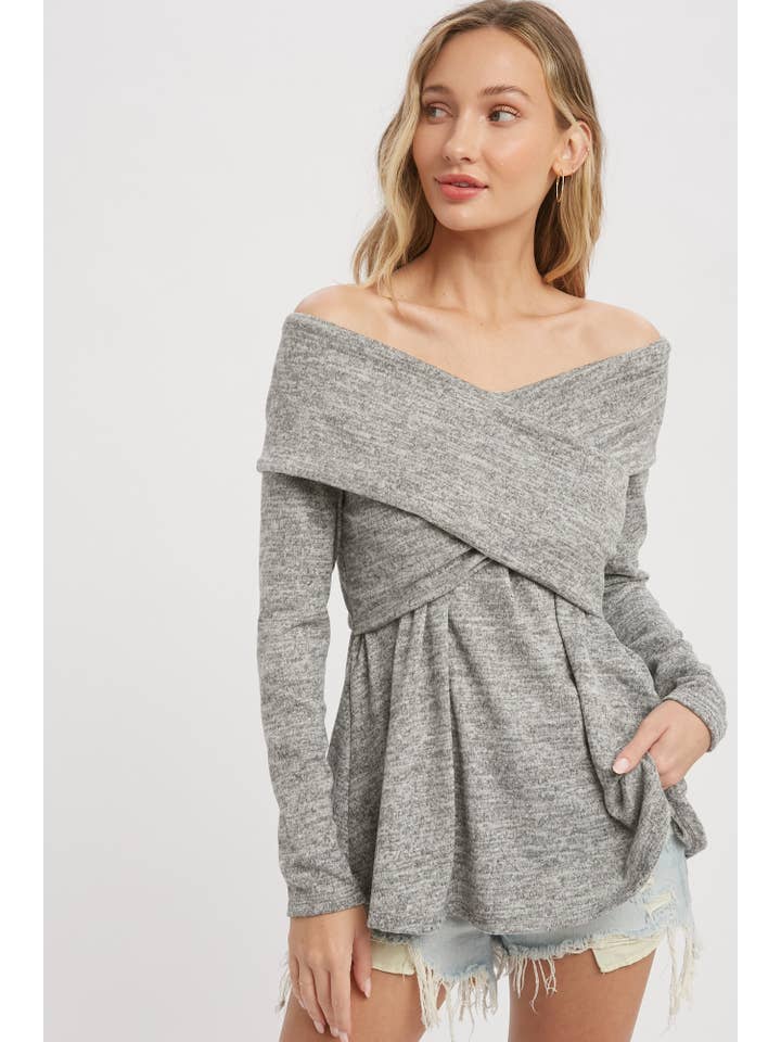 Bluivy - Wholesale Knit Top - Women's - MARLED KNIT CROSSOVER OFF SHOULDER TOP13