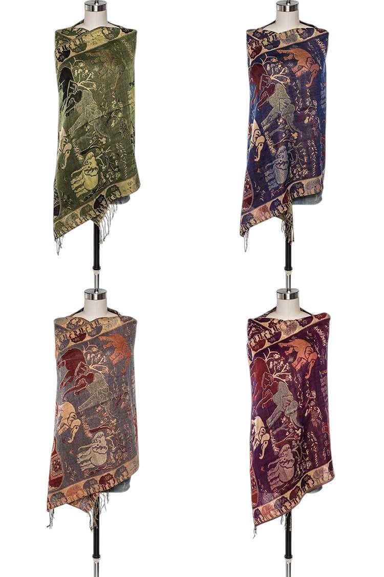 LA Jewelry Plaza - Wholesale Scarf - Women's - Elephant Jacquard Large Pashmina Scarf Set3