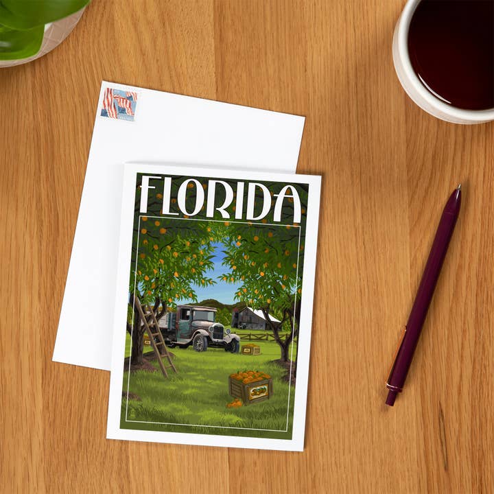 Lantern Press - Wholesale Everyday Greeting Card - GREETING CARD Florida, Orange Grove with Truck1